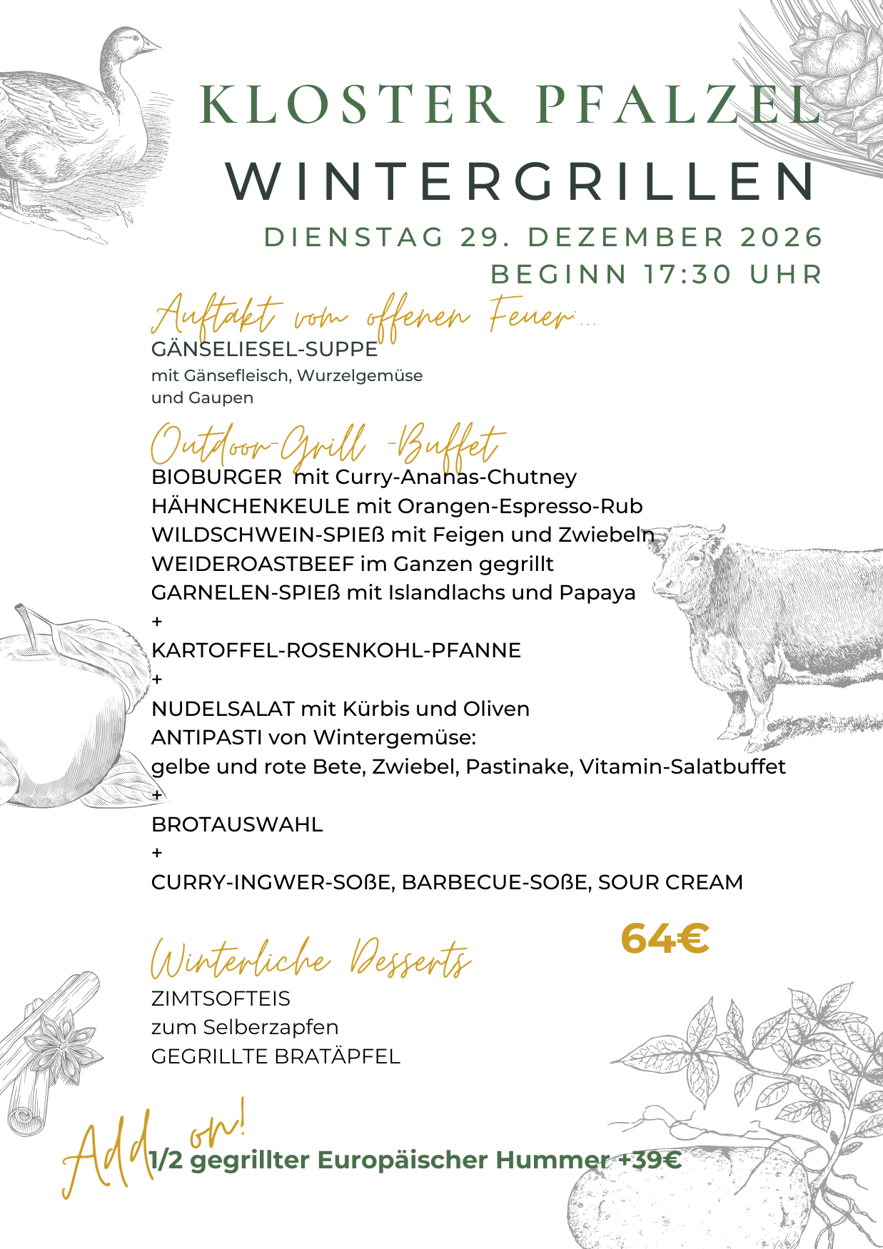 Restaurant Kloster Pfalzel WINTERGRILLEN DIENSTAG 29.12.2026 Restaurant Kloster Pfalzel WINTERGRILLEN DIENSTAG 29.12.2026