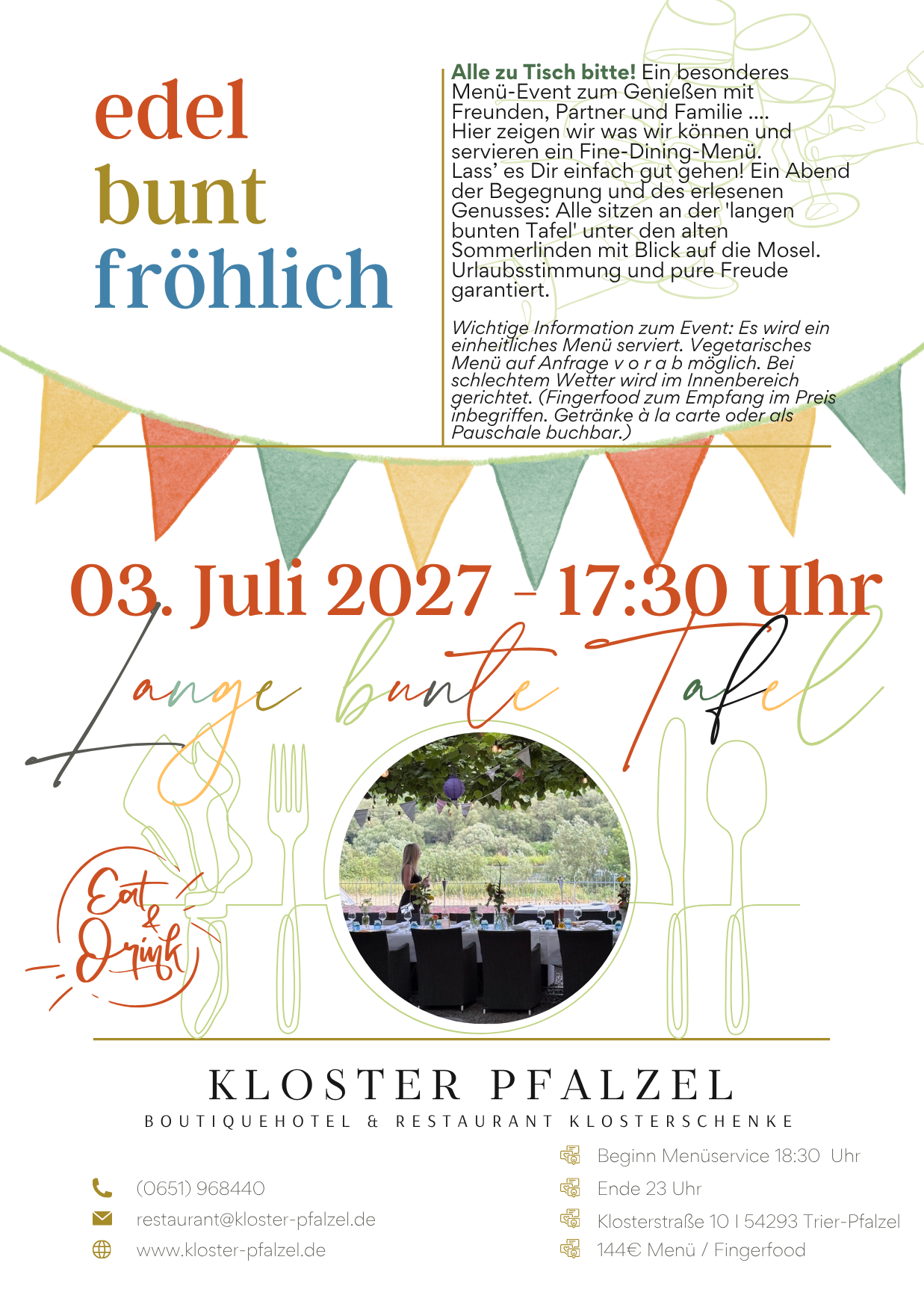 Restaurant Kloster Pfalzel LANGE BUNTE TAFEL 03. JULI 2027 Restaurant Kloster Pfalzel LANGE BUNTE TAFEL 03. JULI 2027
