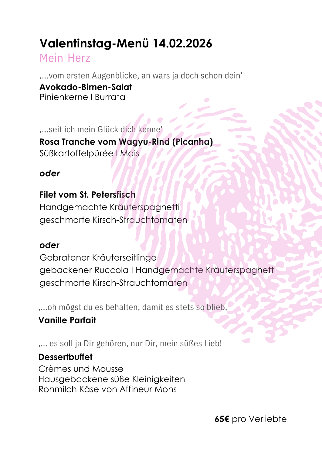 'Love is sweet' Valentins-Dinner am 14. Februar 2026