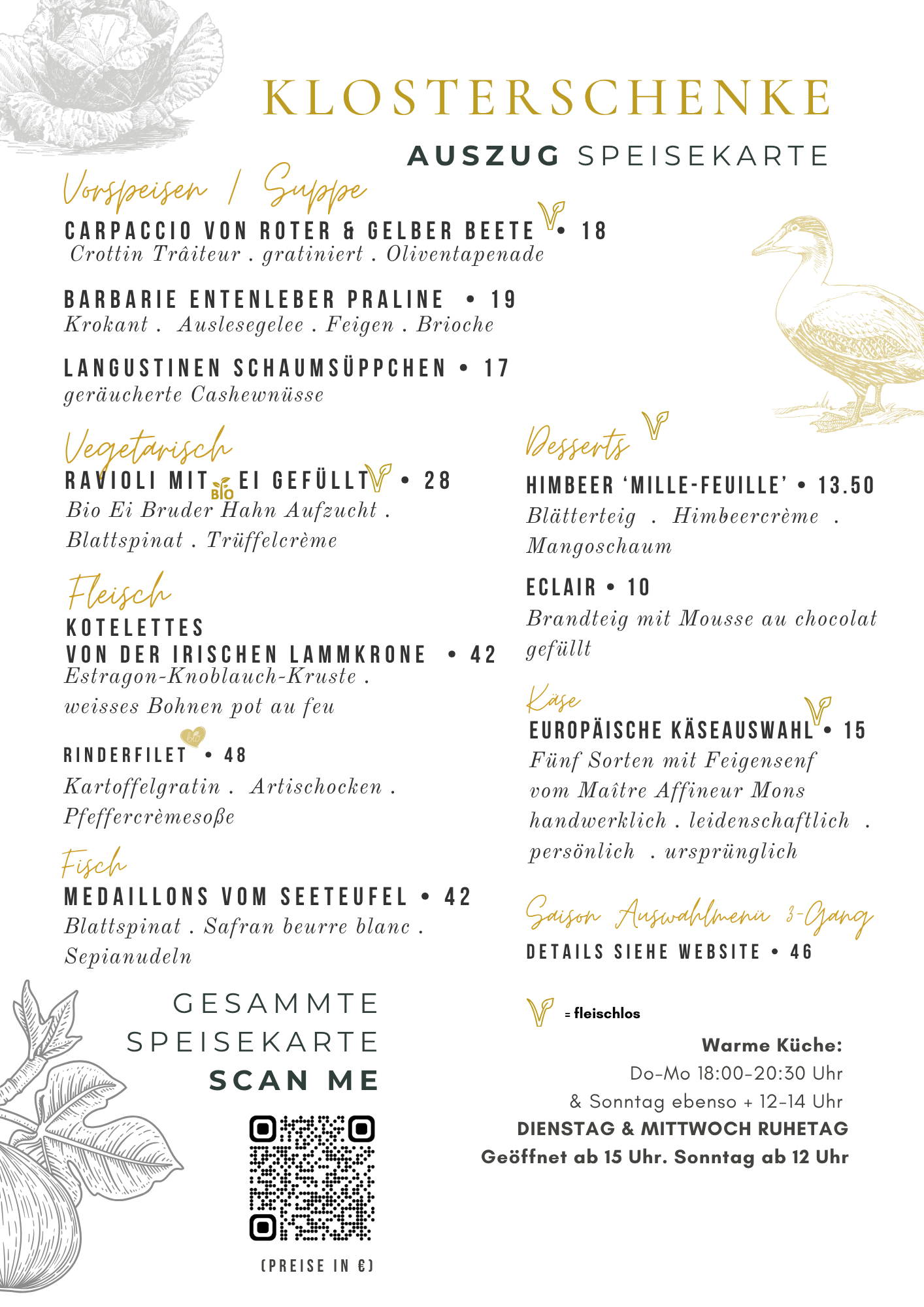 Auszug Speisekarte